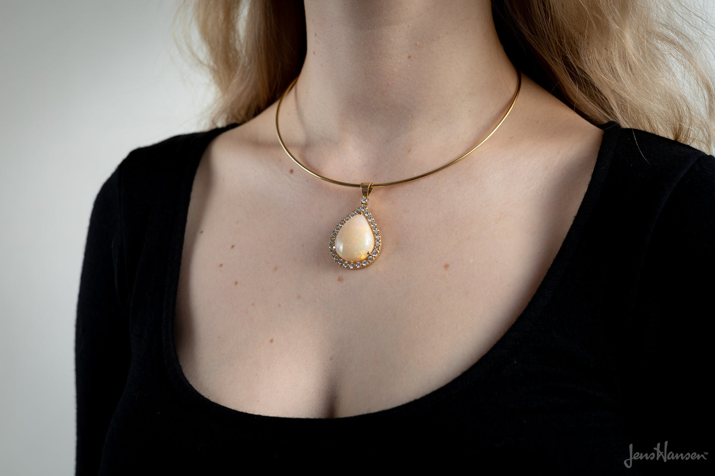 Opal and Diamond Pendant, Yellow Gold