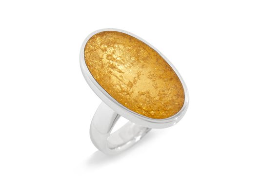 JW483 24ct Gold Leaf Large Oval Resin Ring, Sterling Silver