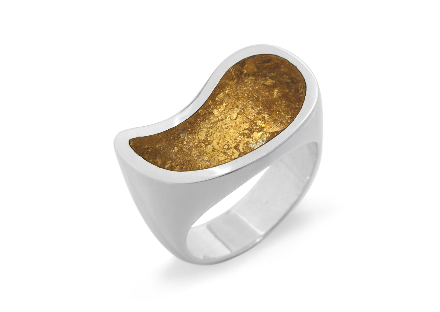 24ct Gold Leaf Flowing Resin Rings, Sterling Silver