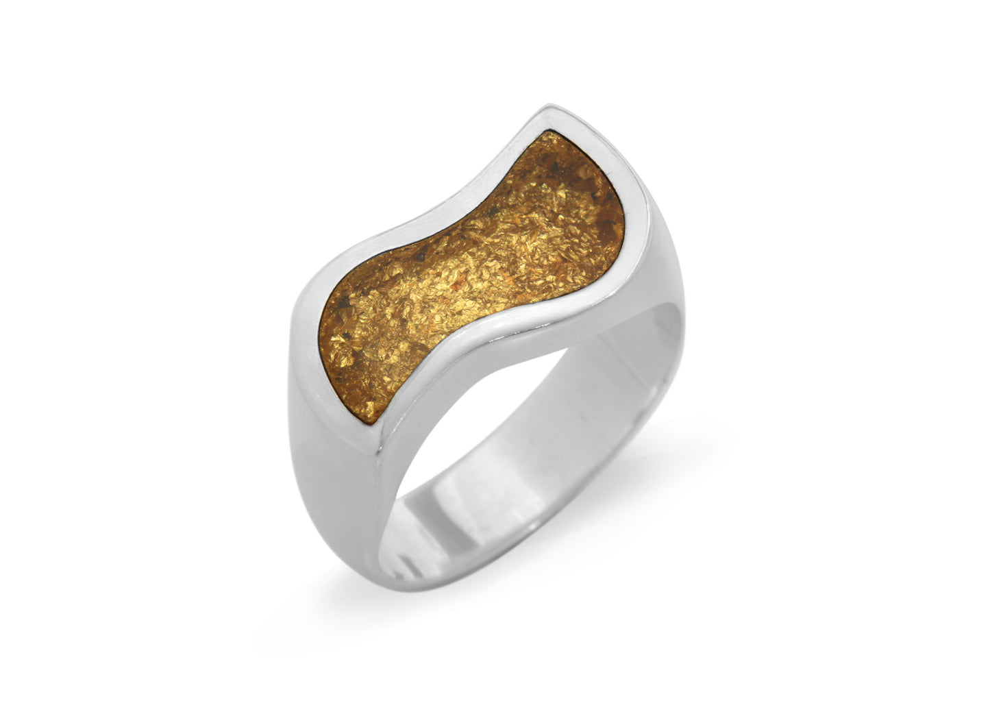 24ct Gold Leaf Flowing Resin Rings, Sterling Silver