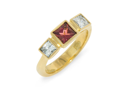 Personalised 3 Gemstone Ring, Yellow Gold