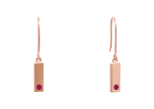 Rectangle Love Stories Precious Gemstone Earrings, Red Gold