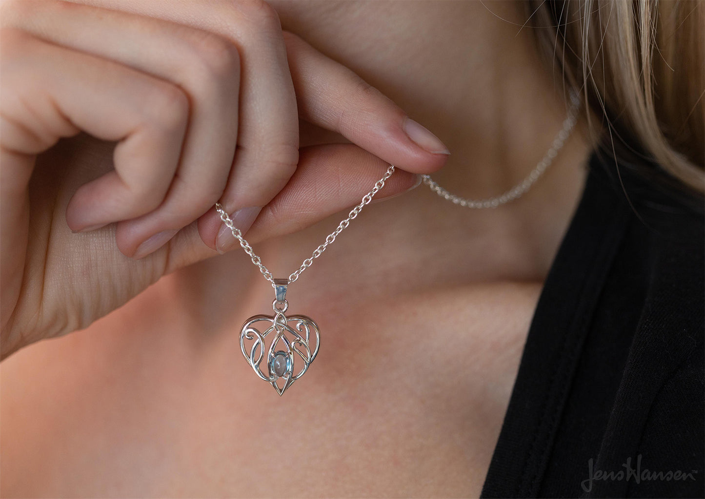 Elvish Gemstone Heart Pendant, Sterling Silver