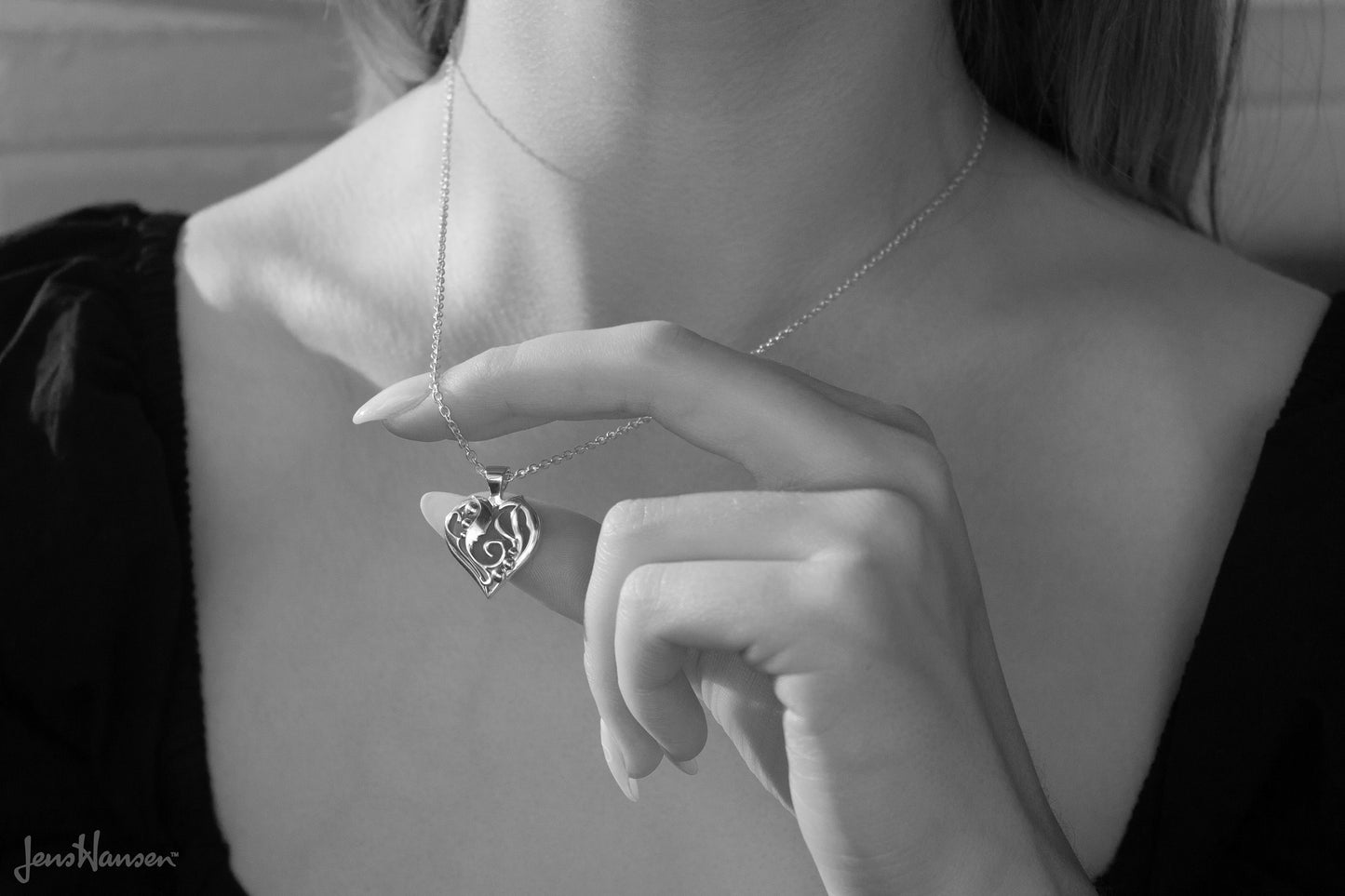 Elvish Heart Pendant, Sterling Silver with Red Gold Droplets