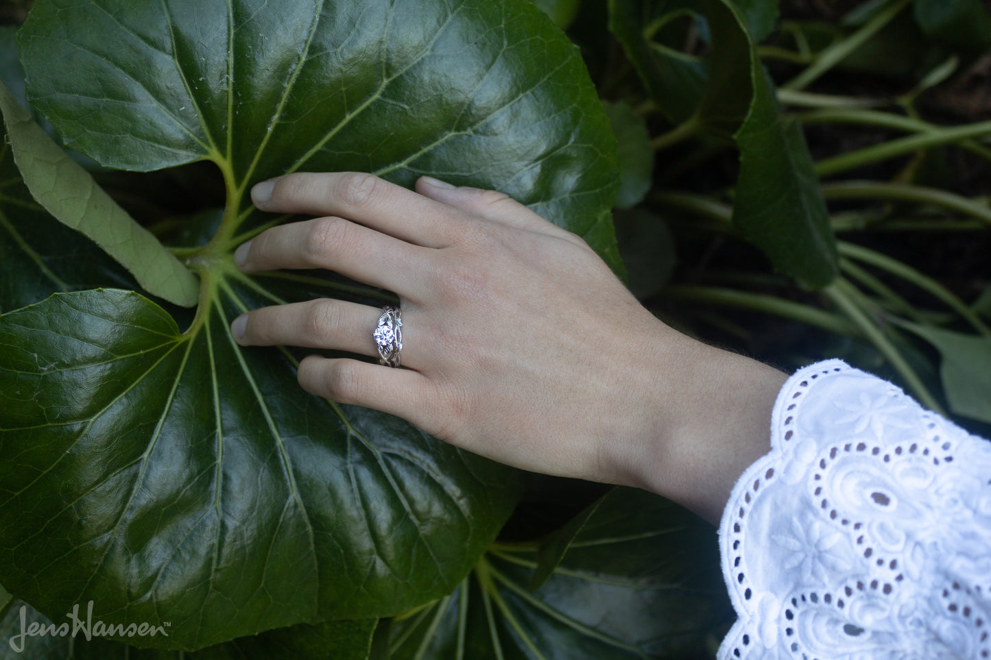 Solitaire Vine Engagement Ring, White Gold & Platinum