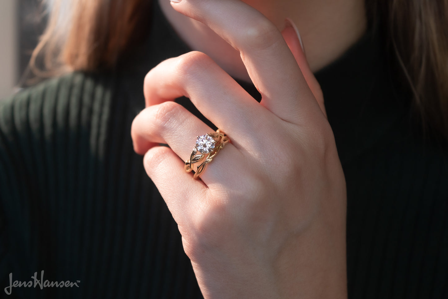 Solitaire Vine Engagement Ring, Yellow Gold