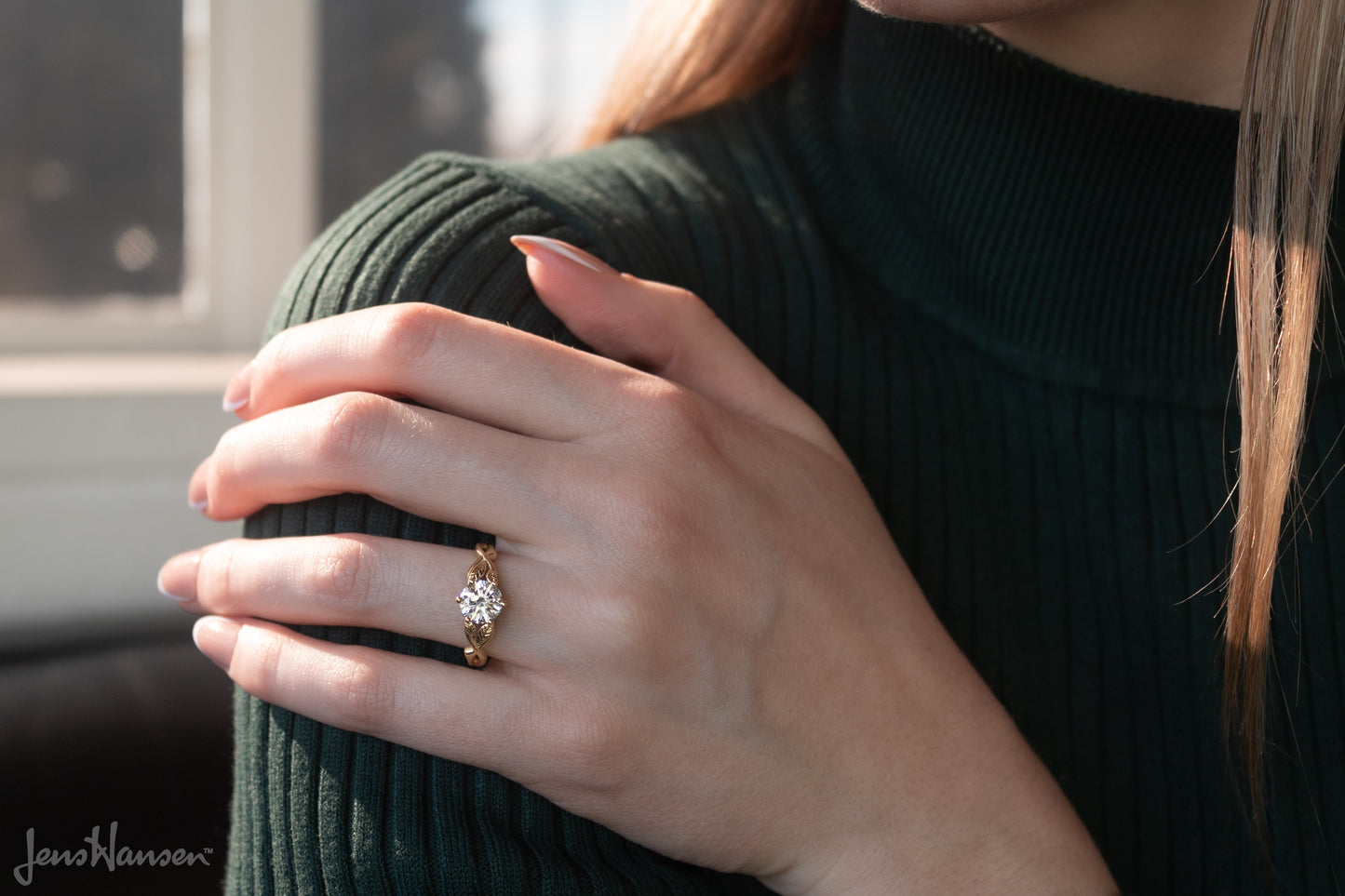 Solitaire Vine Engagement Ring, Yellow Gold