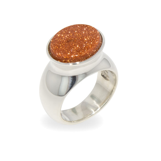 Sterling Silver ring with an Oval Gold Stone