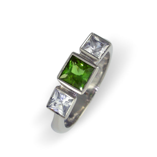 Personalised 3 Gemstone Ring, White Gold, Platinum & Palladium