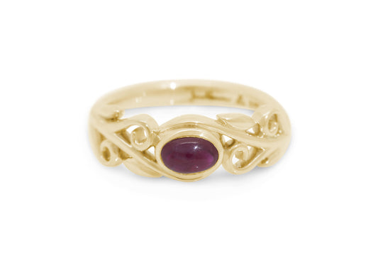 Cabochon Precious Gemstone Elvish Vine Ring, Yellow Gold