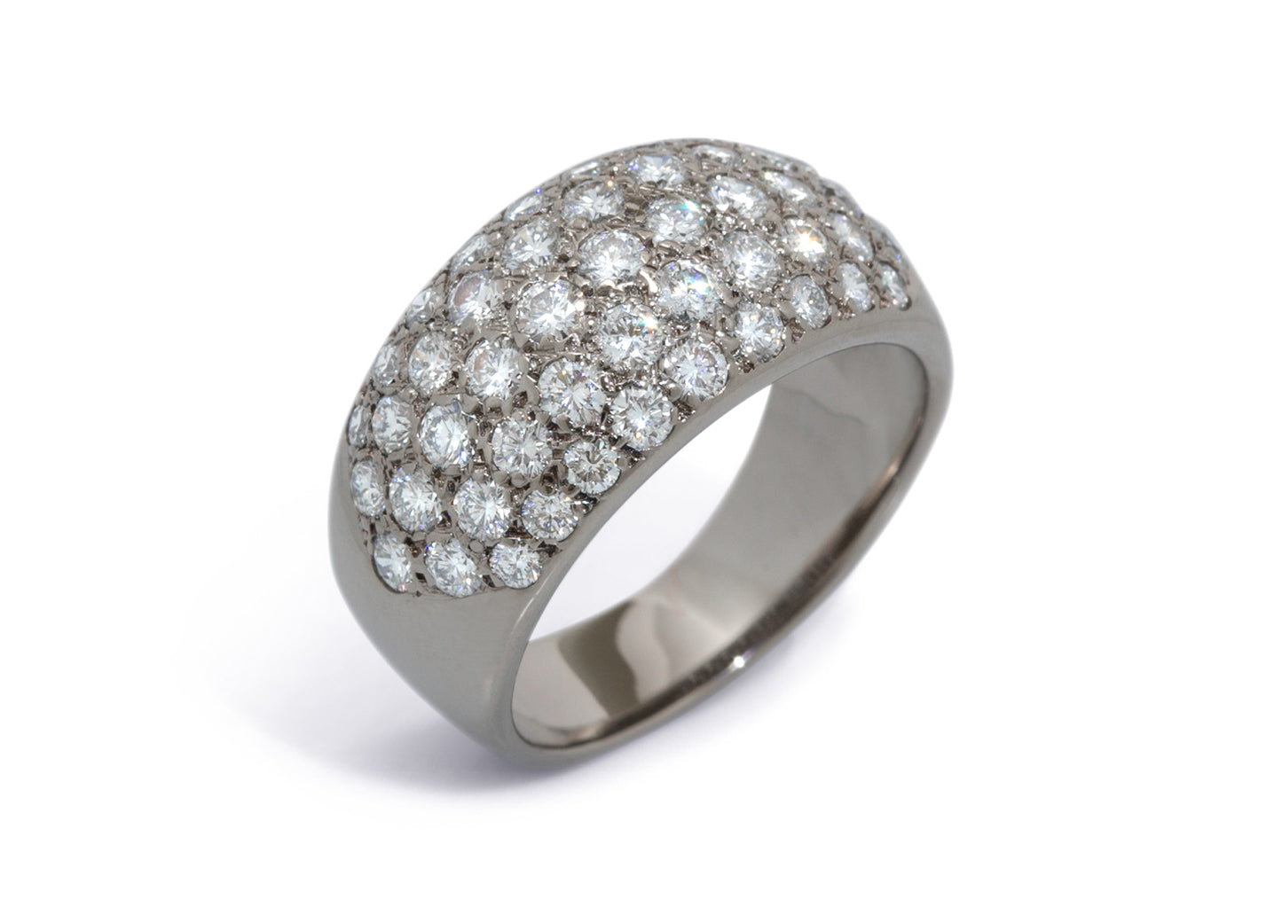 Dome Ring with Pave set Diamonds, White Gold