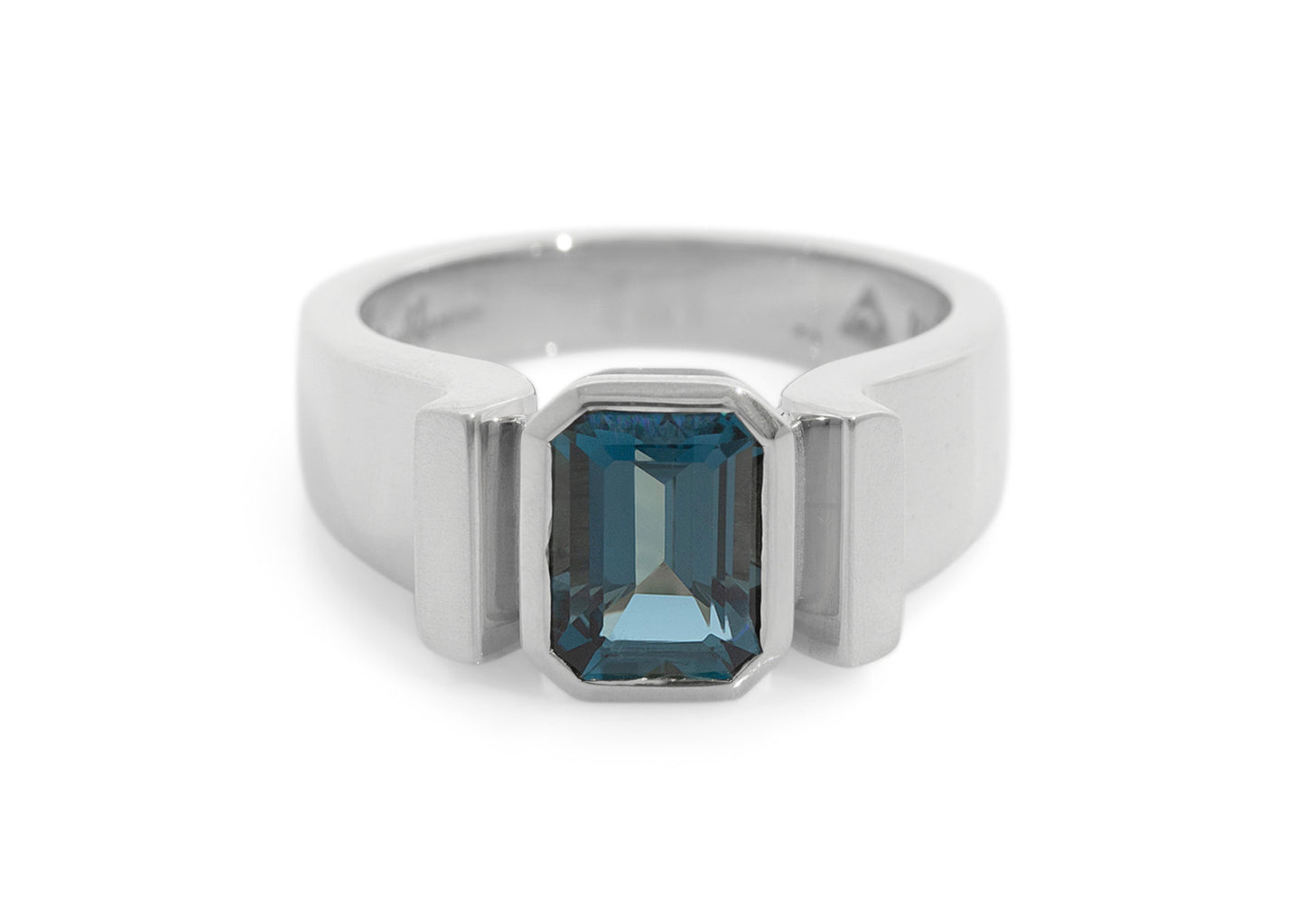 Emerald cut Gemstone Ring, Sterling Silver