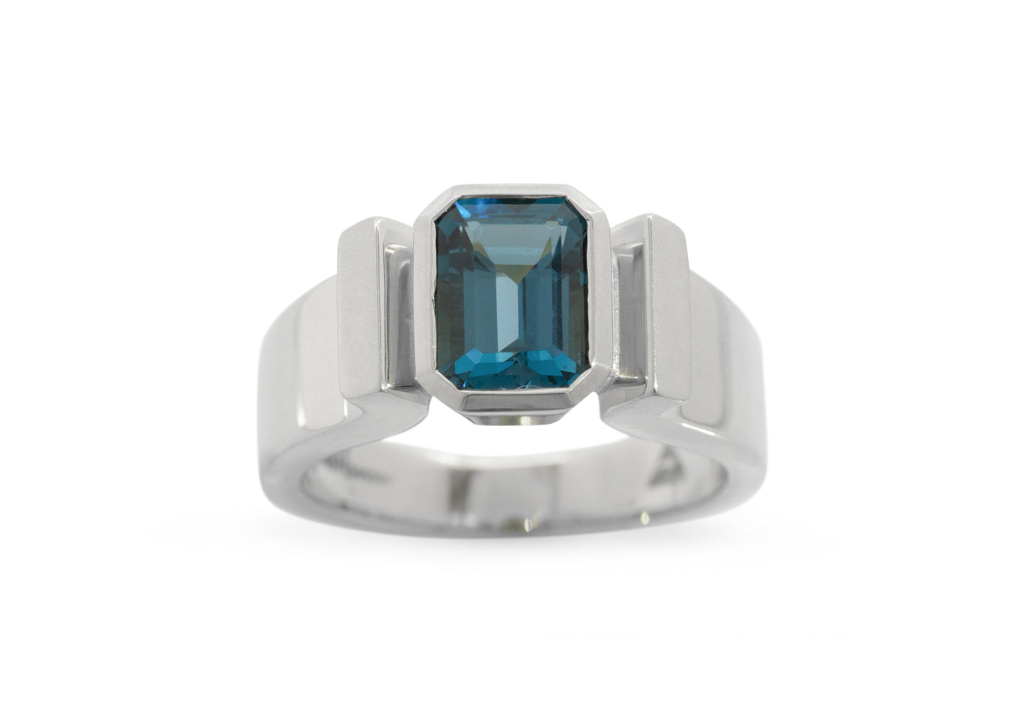 Emerald cut Gemstone Ring, Sterling Silver