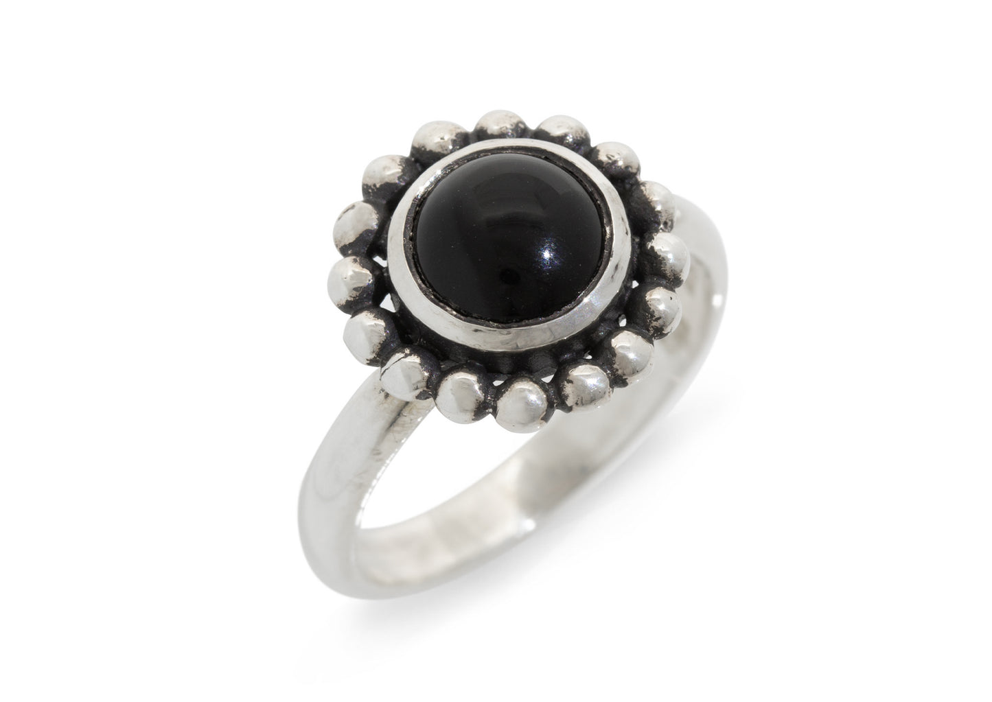 Retro Oxidised Cabochon Gemstone Ring, Sterling Silver