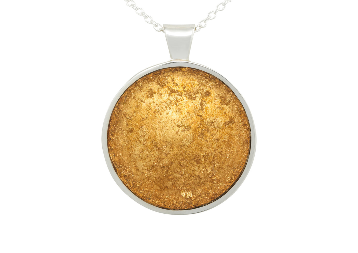 24ct Gold Leaf Round Resin Pendant, Sterling Silver