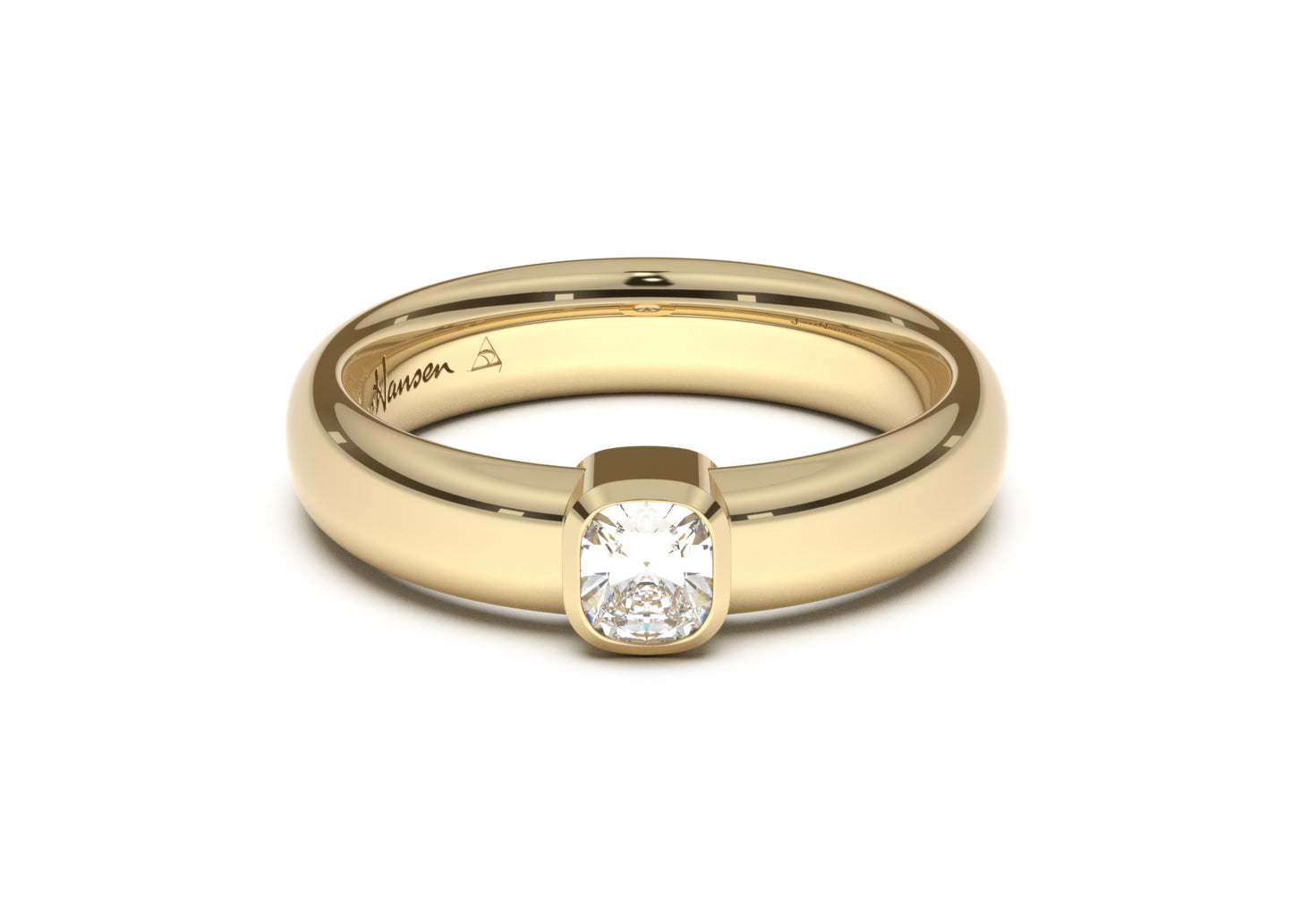 Cushion Modern Engagement Ring, Yellow Gold