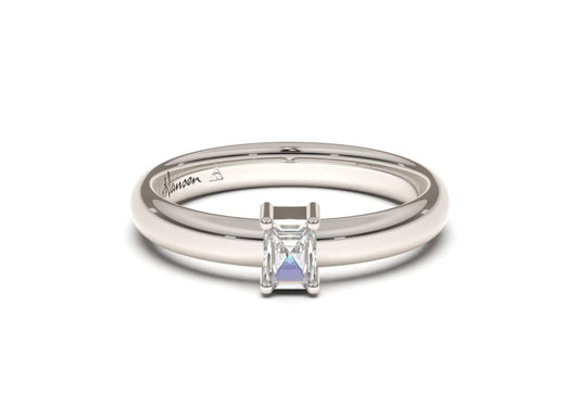 Emerald Cut Classic Slim Engagement Ring, White Gold & Platinum