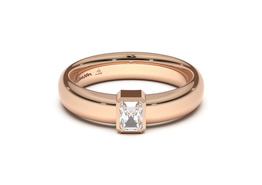 Emerald Cut Modern Engagement Ring, Red Gold