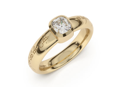 Cushion Modern Elvish Engagement Ring, Yellow Gold