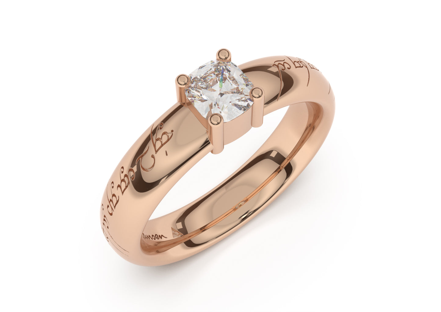 Cushion Classic Elvish Engagement Ring, Red Gold