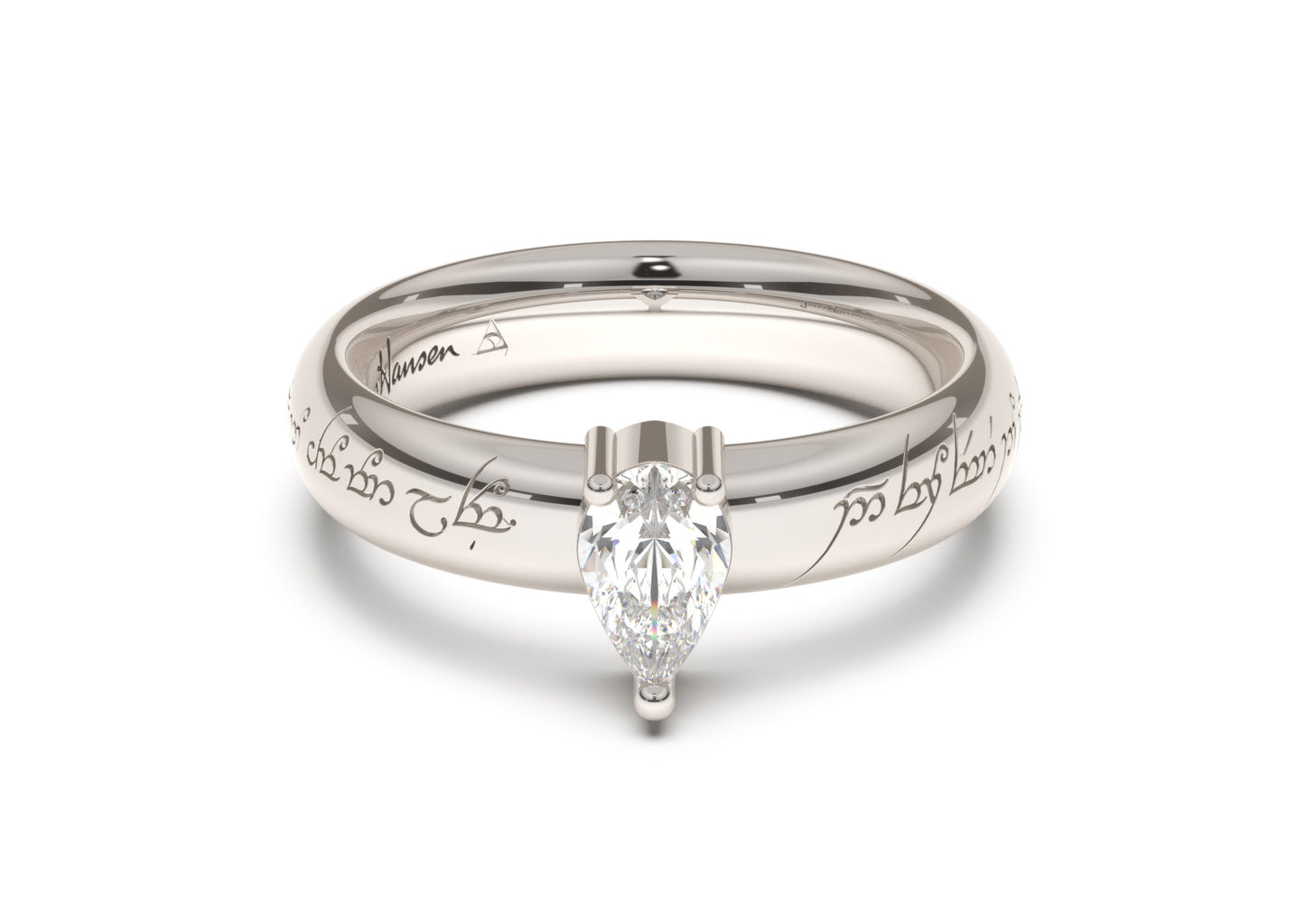 Pear Classic Elvish Engagement Ring, White Gold & Platinum