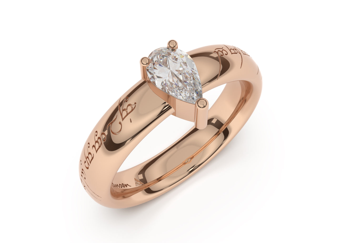 Pear Classic Elvish Engagement Ring, Red Gold