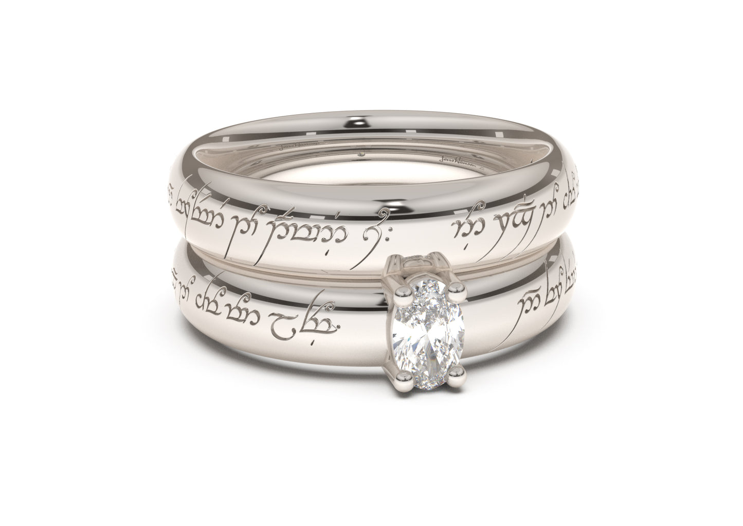 Oval Contemporary Elvish Engagement Ring, White Gold & Platinum