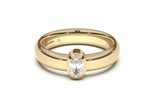 Oval Modern Engagement Ring, Yellow Gold