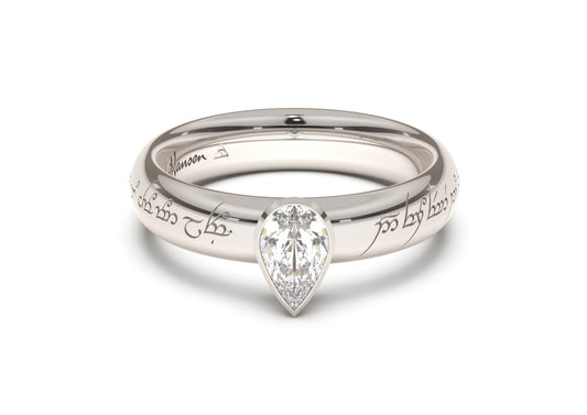 Pear Elegant Elvish Engagement Ring, White Gold & Platinum