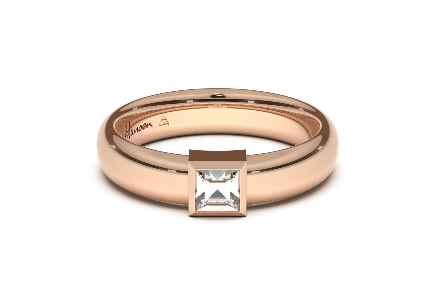 Princess Modern Engagement Ring, Red Gold