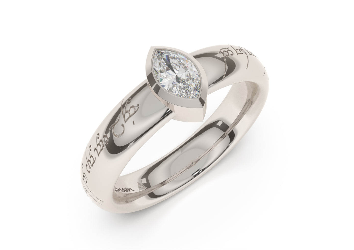 Marquise Modern Elvish Engagement Ring, White Gold & Platinum