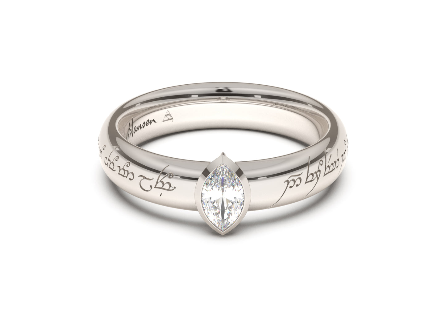 Marquise Elegant Elvish Engagement Ring, White Gold & Platinum