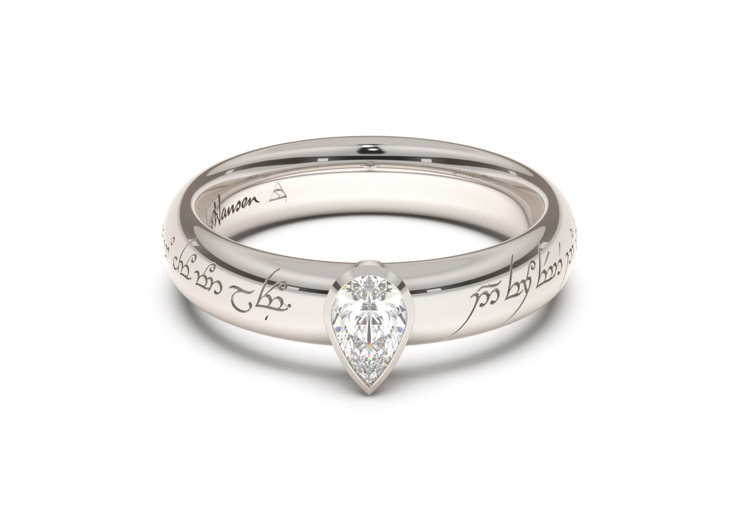 Pear Elegant Elvish Engagement Ring, White Gold & Platinum