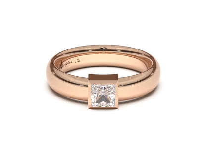 Princess Modern Engagement Ring, Red Gold