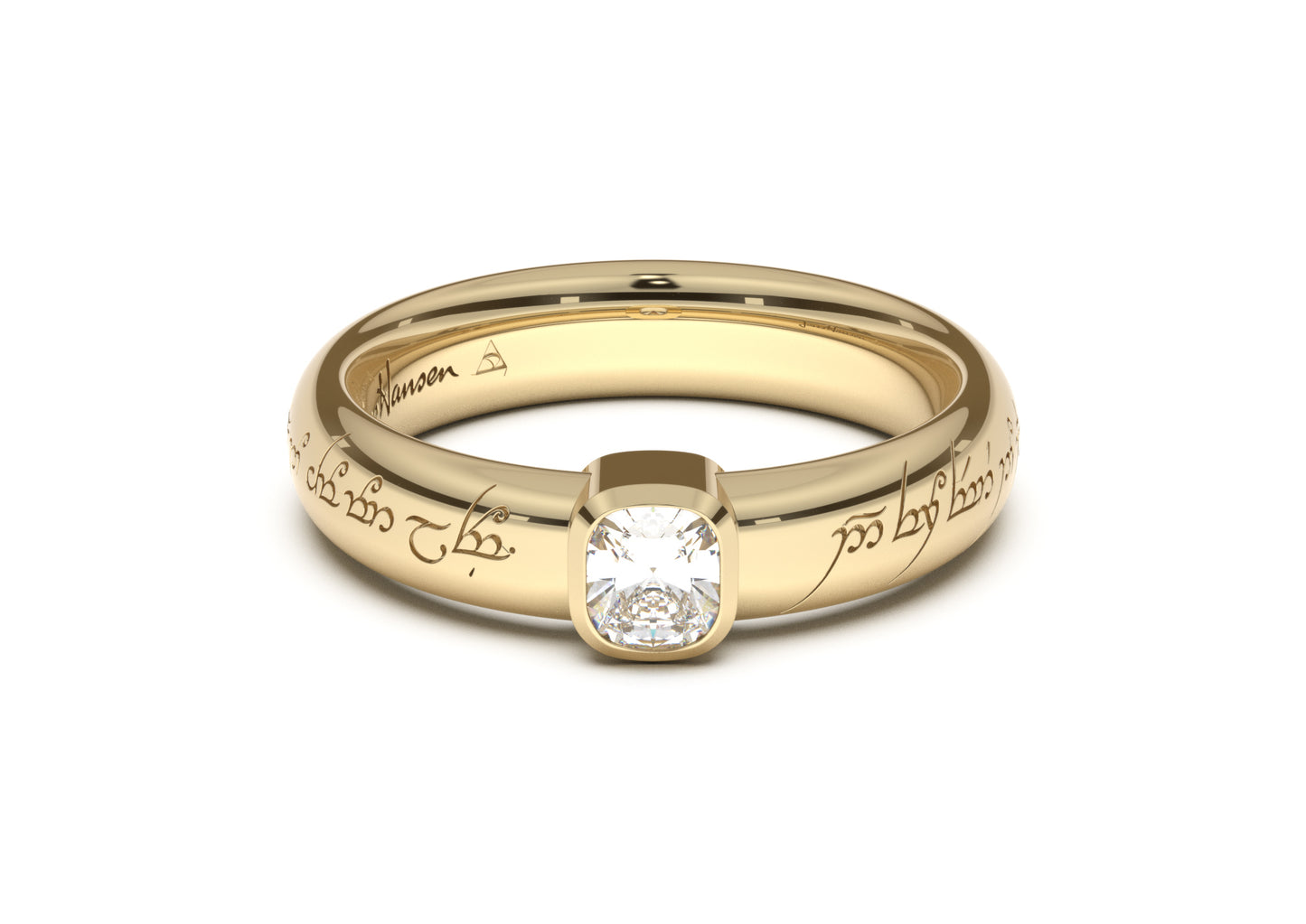 Cushion Modern Elvish Engagement Ring, Yellow Gold